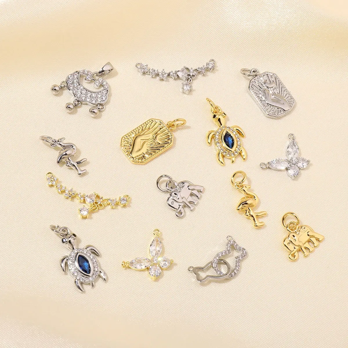 5Pcs/Lot 5A Cubic Zirconia Turtle Fish Charm Connector for Necklace Flamingo Elephant Zircon DIY Jewelry Pendant Wholesal