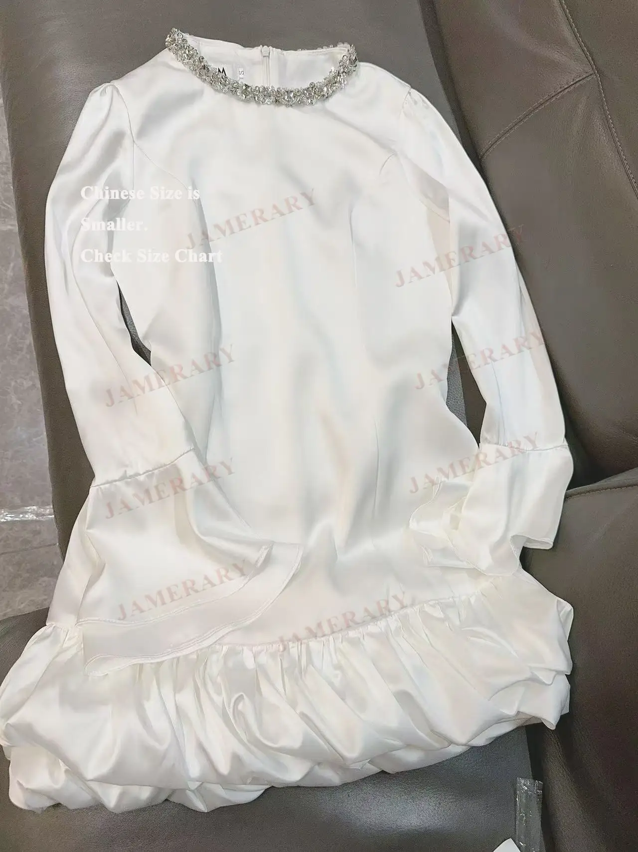 الخريف الأبيض كم طويل فساتين قصيرة المرأة الصيف الماس كريستال حفلة موسيقية فستان قصير سيدة ريترو غمد Vestidos