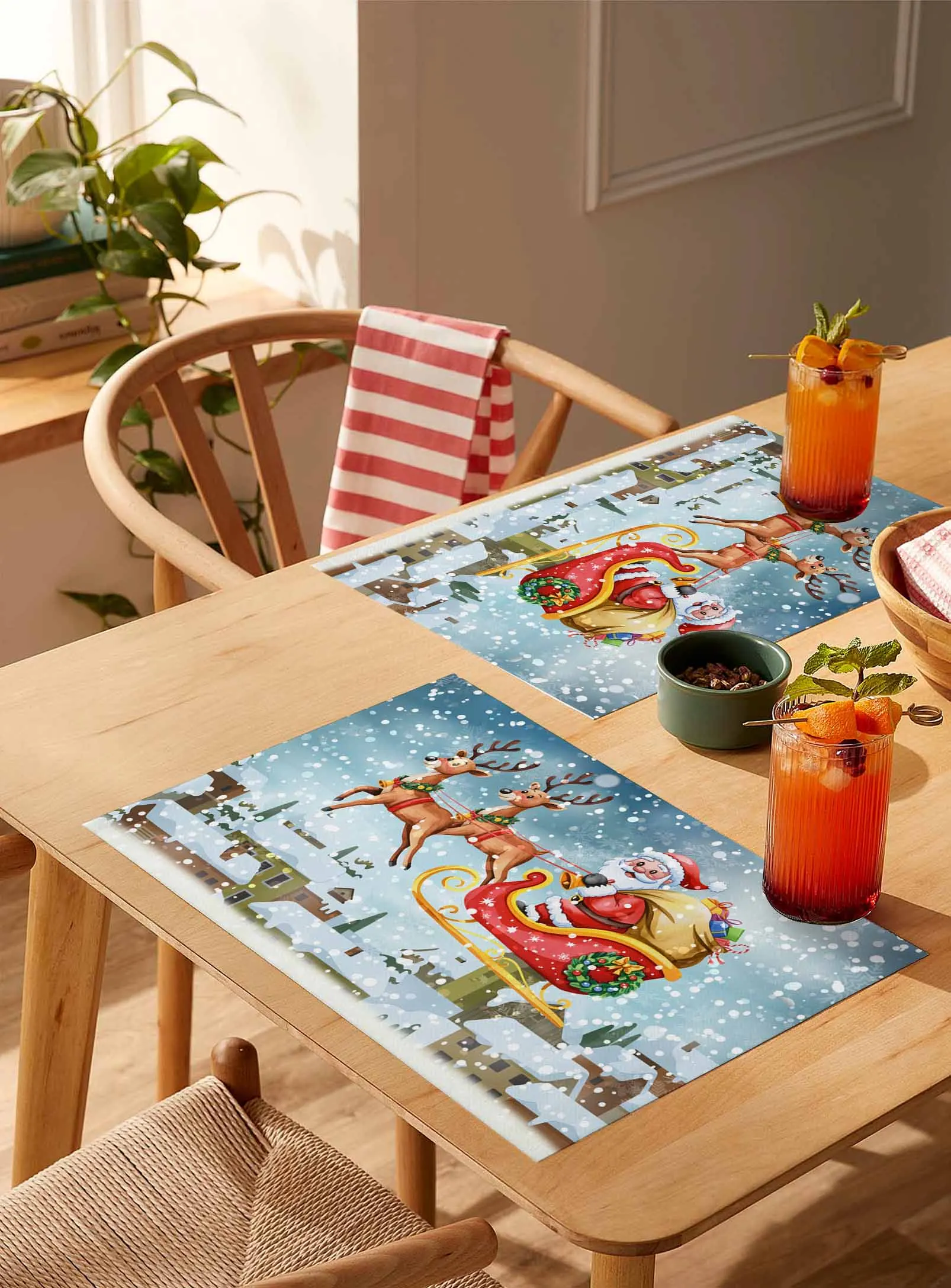 

4/6 шт. акварельный рождественский Санта-Клаус подставка для столовых приборов для свадебной вечеринки, обеденный декор, льняной коврик для стола, кухонные аксессуары