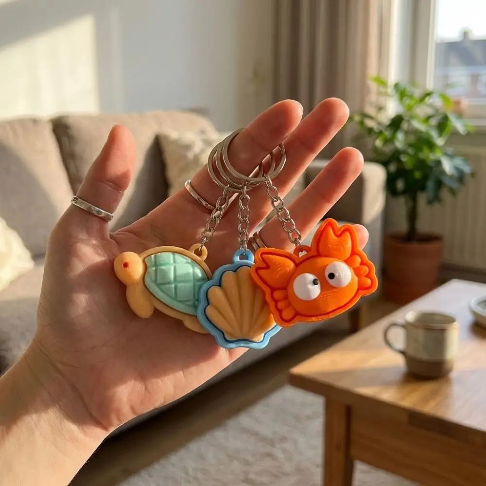 Cute Animal Turtle Clicker Keychain Clicker Mechanism Mini 3D Printed Keychain Plastic Shell Crab Fidget Sensory For Study Gift