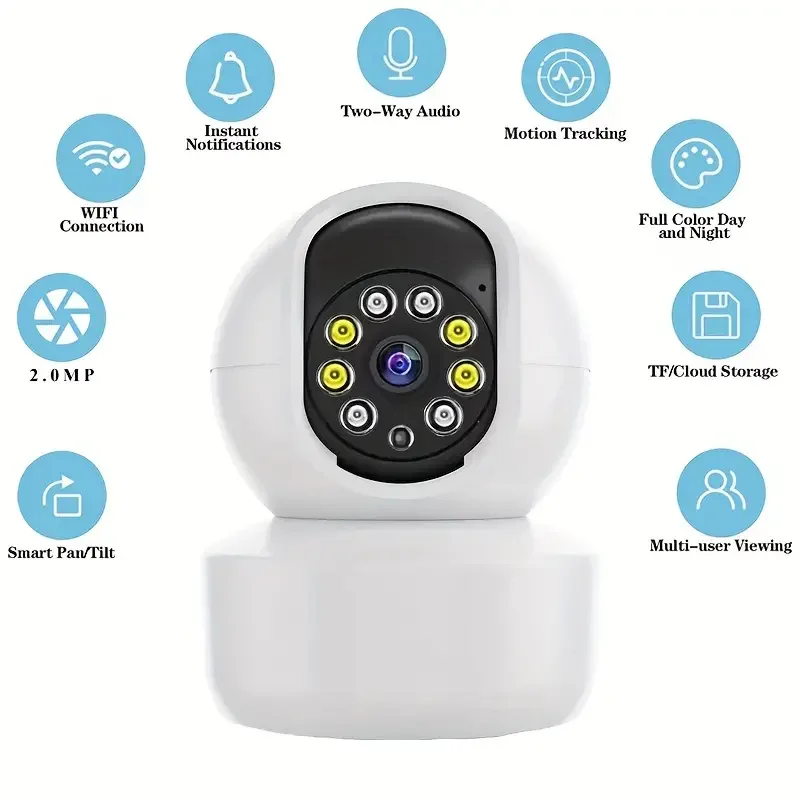 Caméra de surveillance domestique sans fil, Wi-Fi, téléphone portable, vision nocturne HD à distance, vue panoramique à 360 °, interphone vocal