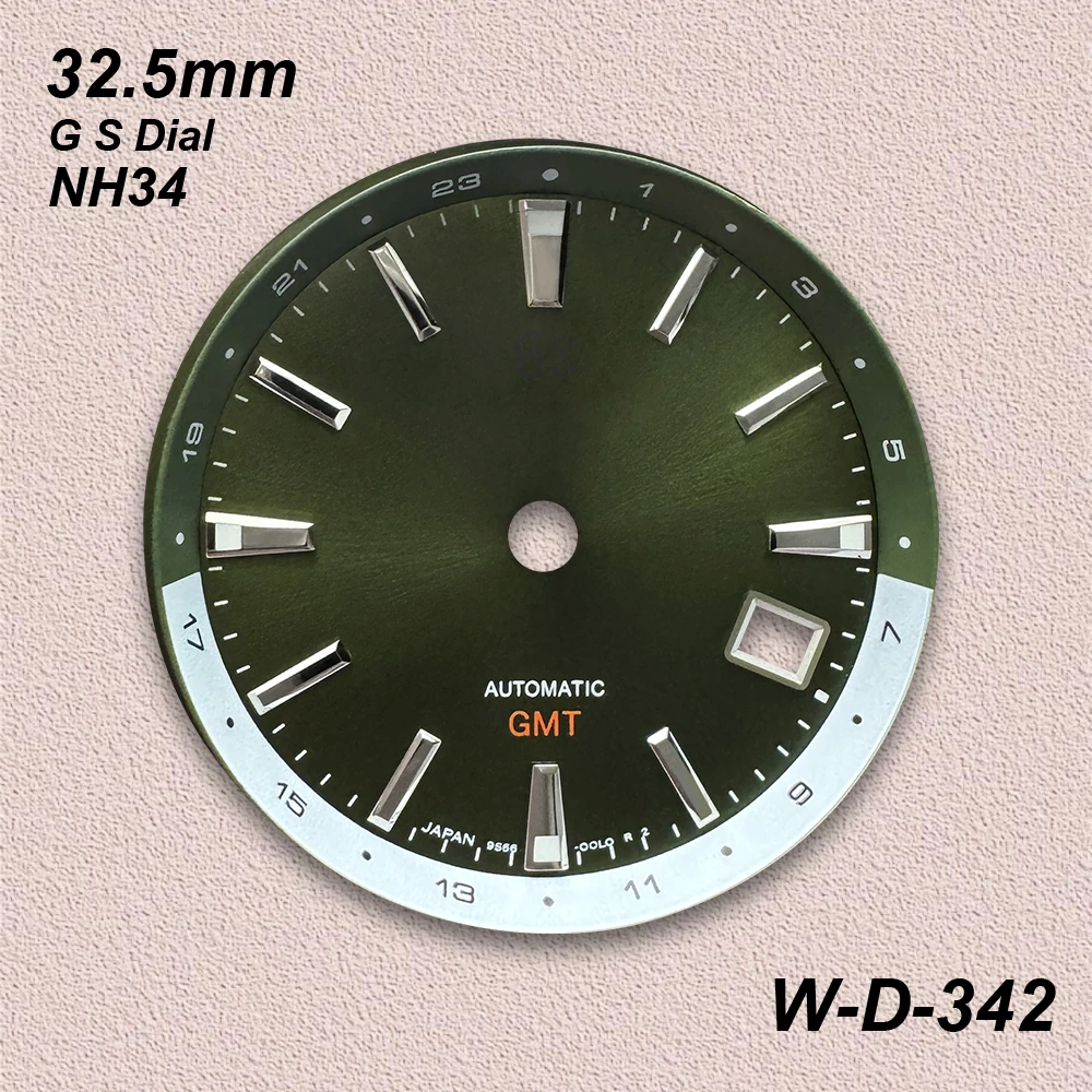 32.5mm GMT G S Dial Fit NH34 Japan Automatic Movement Green Luminous High Quality Watch Modification Accessories