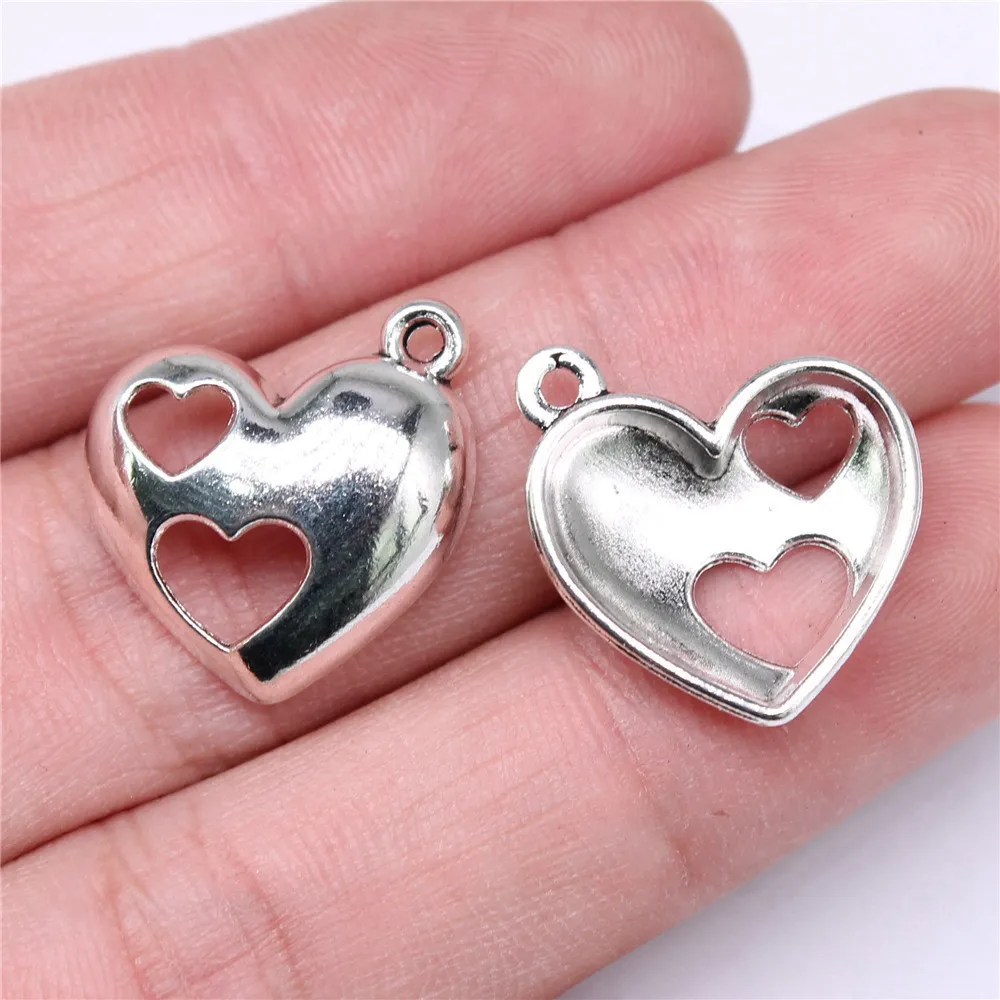 10pcs/lot 21x19mm Heart Charms For Jewelry Making Antique Silver Color 0.83x0.75inch