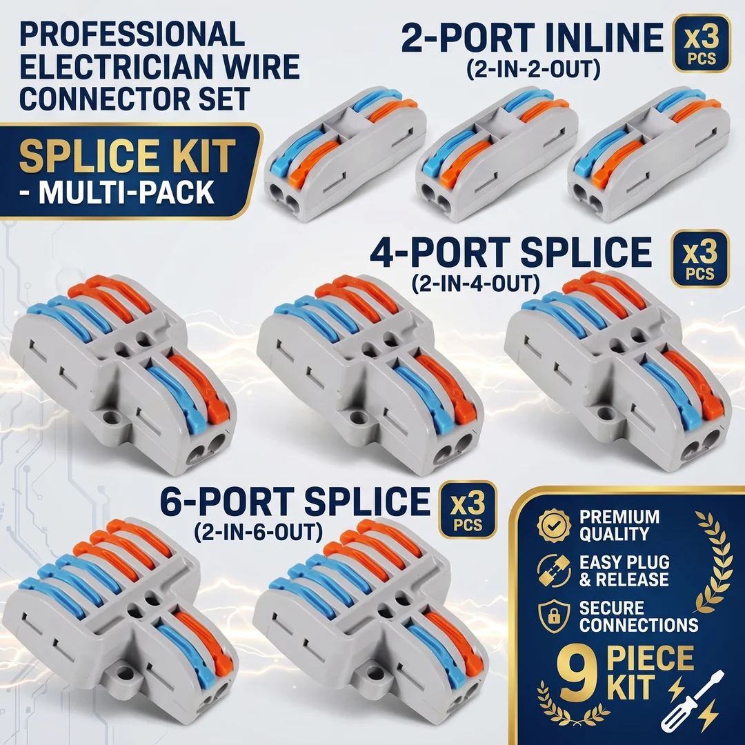 9pcs Compact Wire Connectors Lever Nut 2/3/4/5 Pin Quick Connect Terminal Block Reusable Electrical Wiring Connector for Home