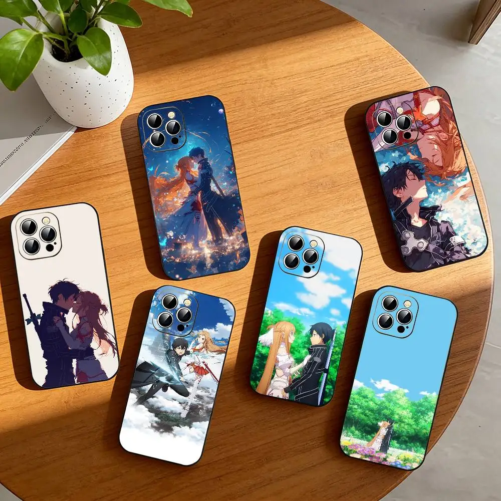

Kirito & Asuna Anime Phone Case For iPhone 17,16,15,14,13,12,11 Plus,Pro Max,XS,Soft Silicone Black Cover