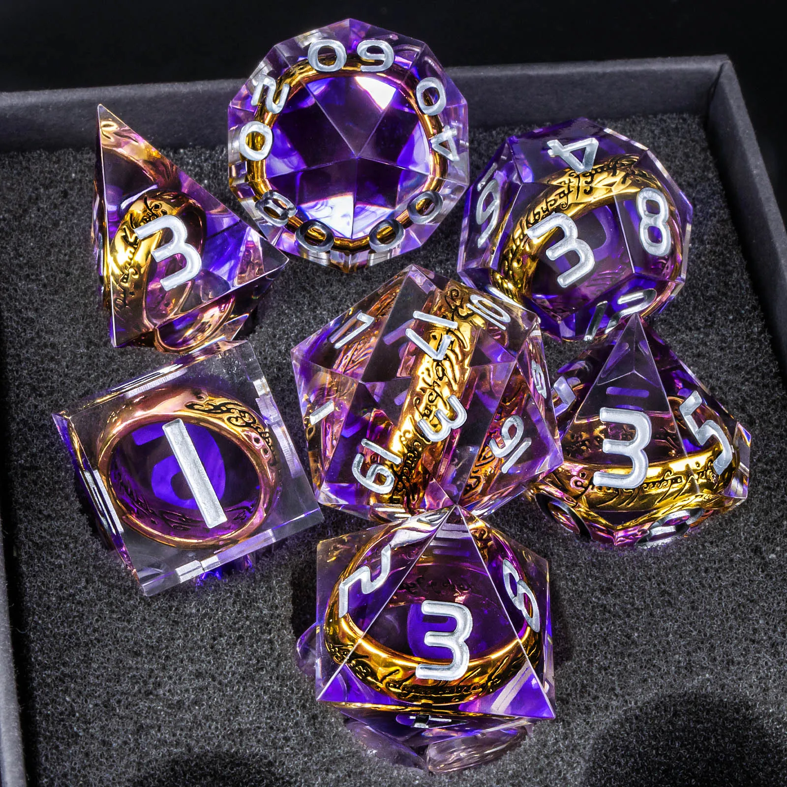 

Magic Lord Rings Dice Set, 7Pcs Dungeon Dragon DnD Dice, Resin LOTR D&D Dice Set for Role Playing Game, Sharp Edge D and D Dice