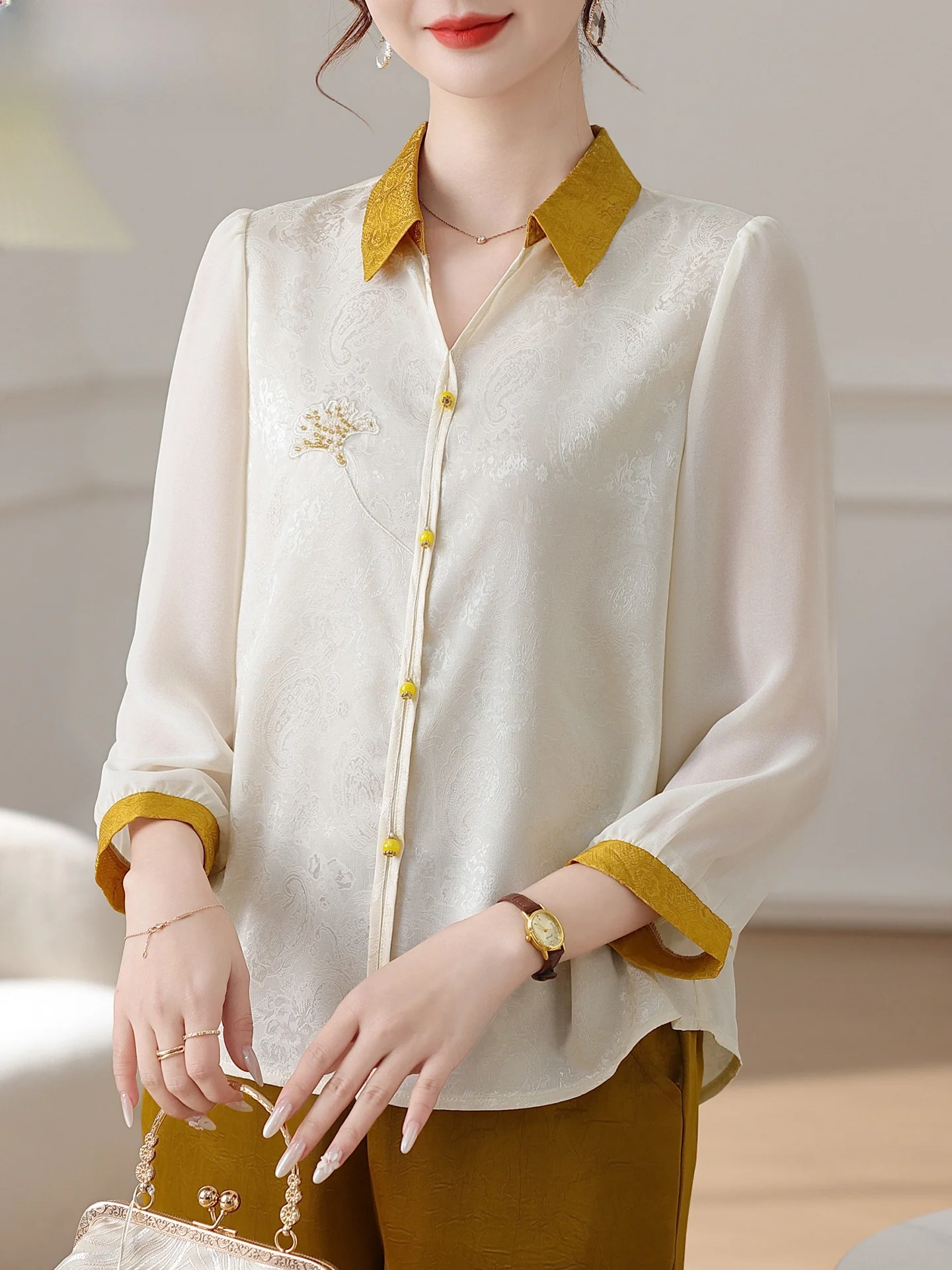 

Spring Faion Mommy Chiffon irt Set 2026 New Sle Mid-aged And ly Women's Loose Fit Floral Print Casual Wear