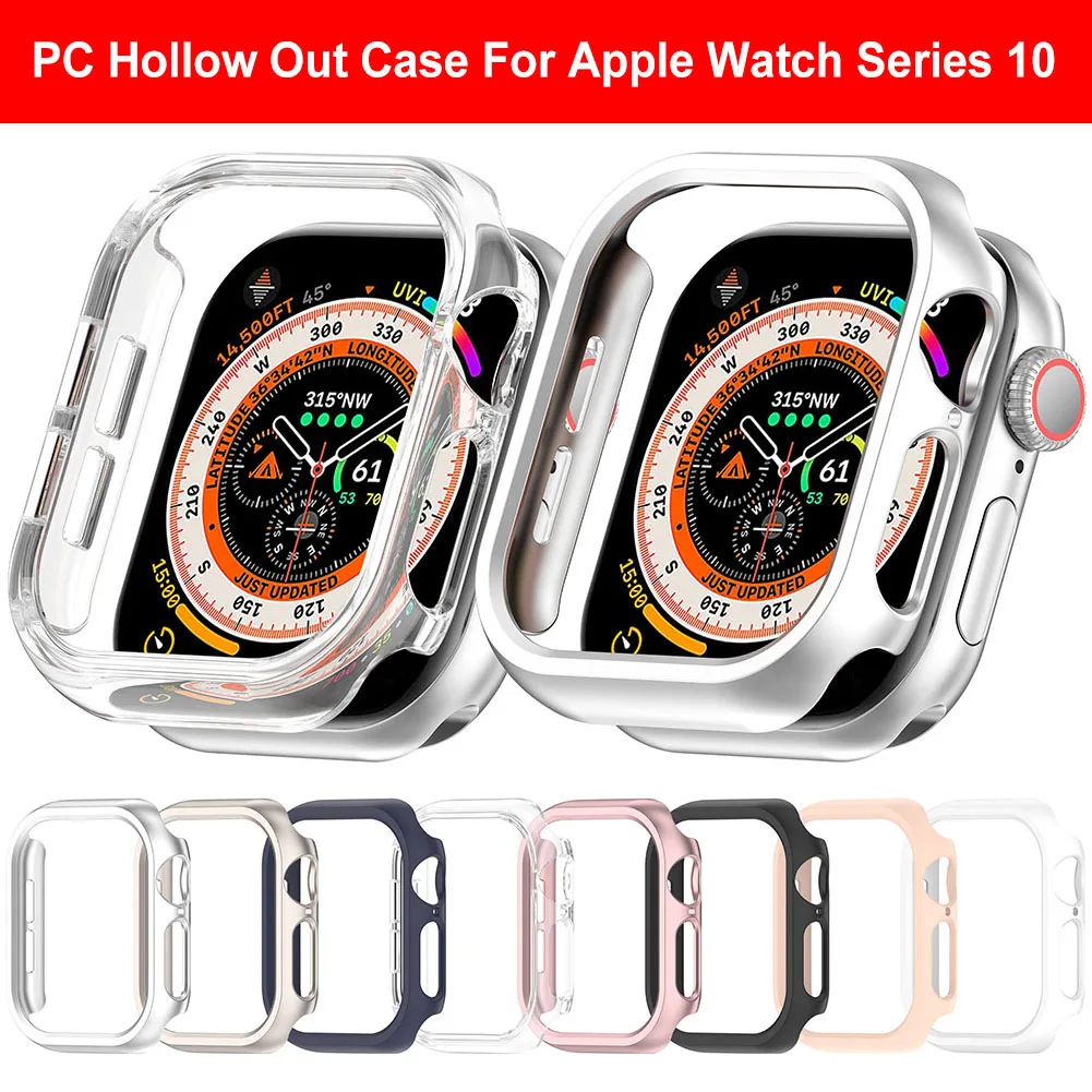 Matte Hard PC Bumper Screen Protector Case For Apple Watch 10 42mm 46mm Smart Watch Strap PC Hollow Case For iWatch Series Shell