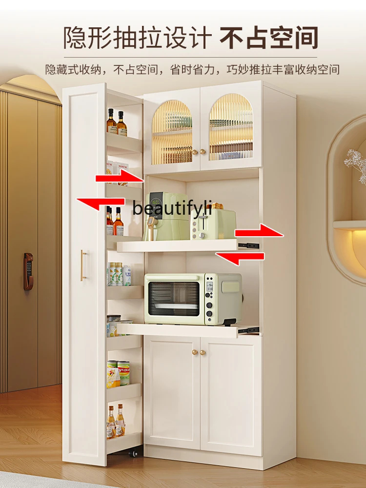 Dining Side High Cabinet Integrated Wall Multi-Functional Household Kitchen Solid Wood Wine Cabinet Storage Tea Cupboard