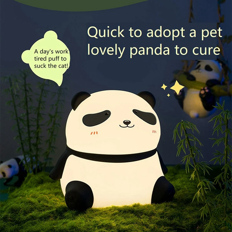 Cute Panda LED Night Light Silicone USB Rechargeable Timer Bedside Lamp Room Decor Children Nightlight Gift