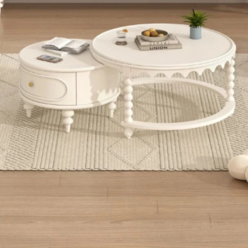 

Modern Service Coffee Table French Wavy Vintage Round Dinner Coffee Table Unique Trendy Mesa Auxiliar Living Room Decoration