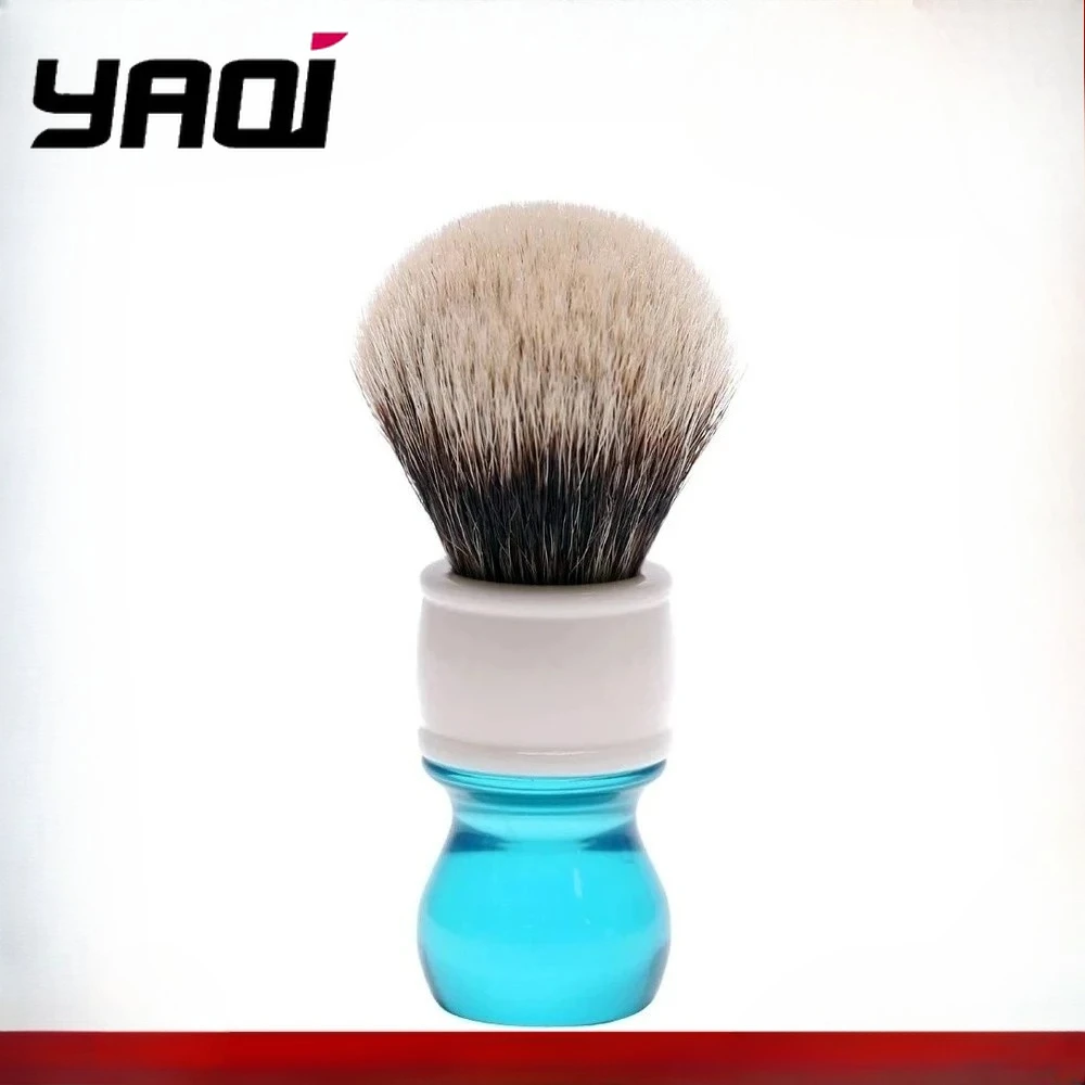 メンズヤキウェットシェービングブラシ-24mm-アクア-ツーバンド-バッジャー毛-シェービングブラシ