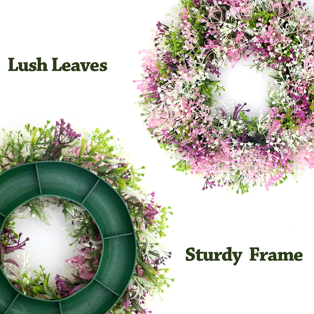 1PC Spring Wreath for Front Door,14.17in Pink Flowers And White Leaves Wreath for Indoor and Outdoor Decor