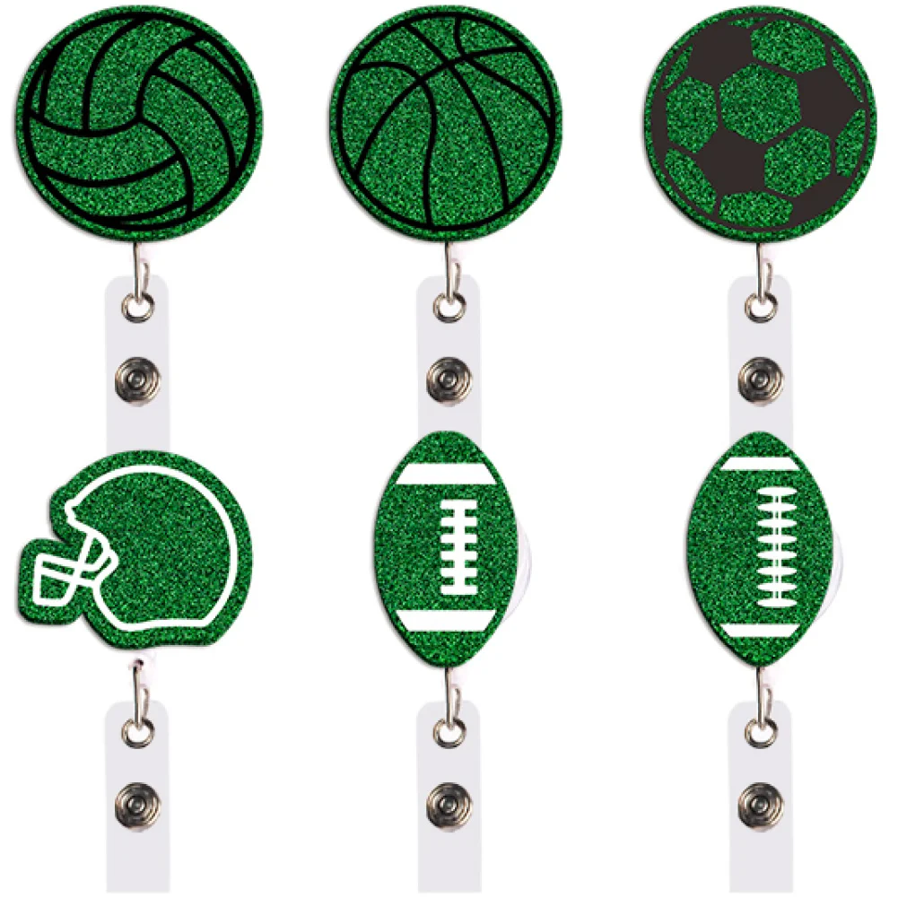 Football Rugby Baseball Sport Color Glitter Acrylic Reel Clip Badge Retractable for Lab Researcher Work ID Card Holder Medical