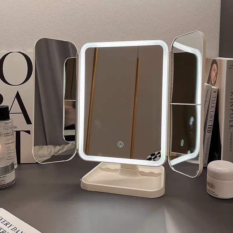 

Portable USB Rechargeable Folding LED Makeup Mirror Touch Screen Dimming Handheld With 3X Magnifying Travel Cosmetic Mirrors
