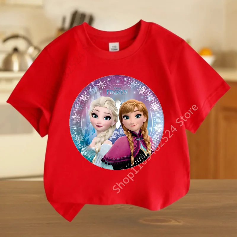 Kawaii Anna Elsa Frozen T Shirt Girl Tops Tees Kids Girls Clothes Disney T-shirts Children Short Sleeve Birthday Party Costume