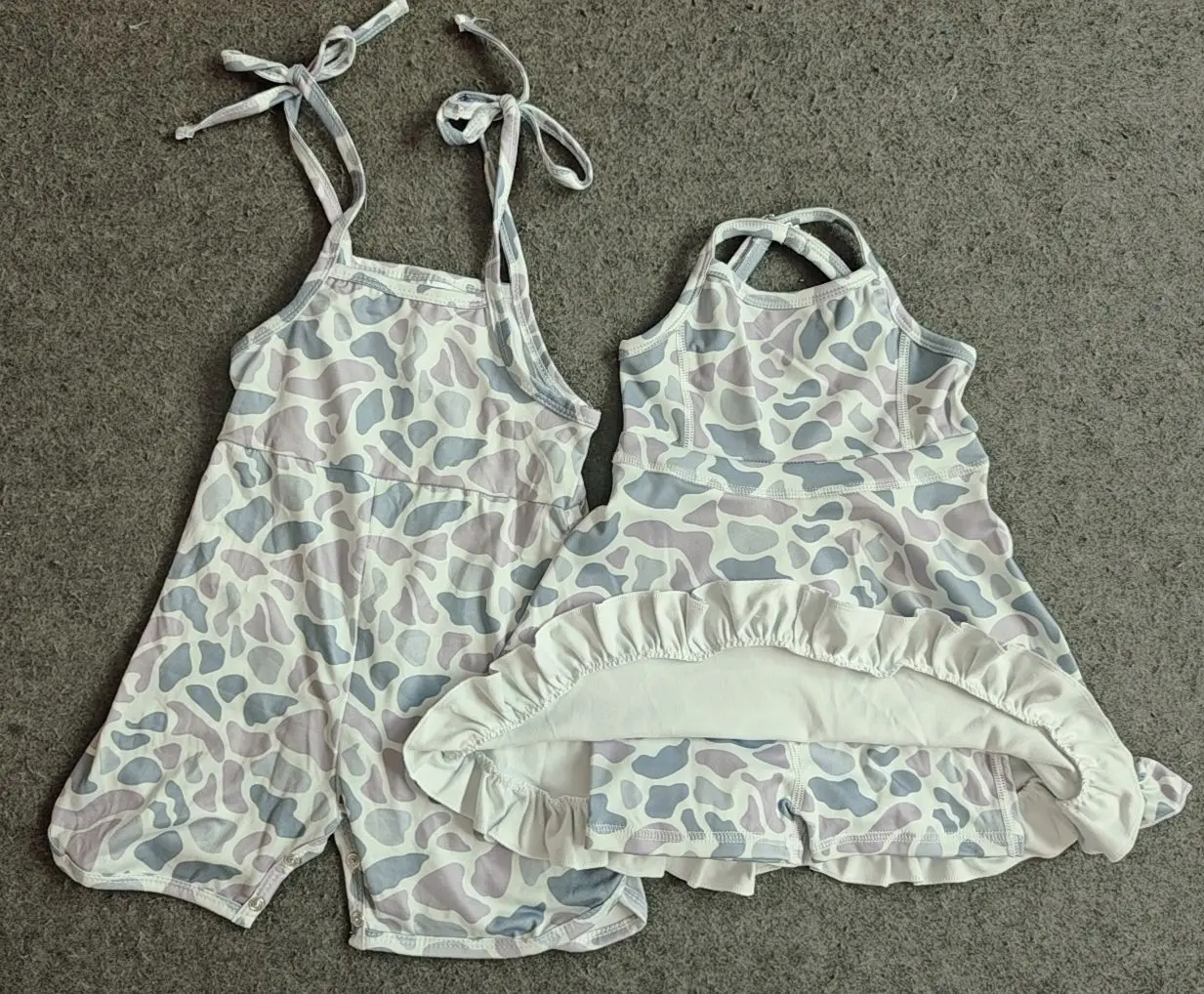 

Baby Girls Sibling Summer Straps Jumpsuits Ruffle Knee Length Dresses Clothes Sets