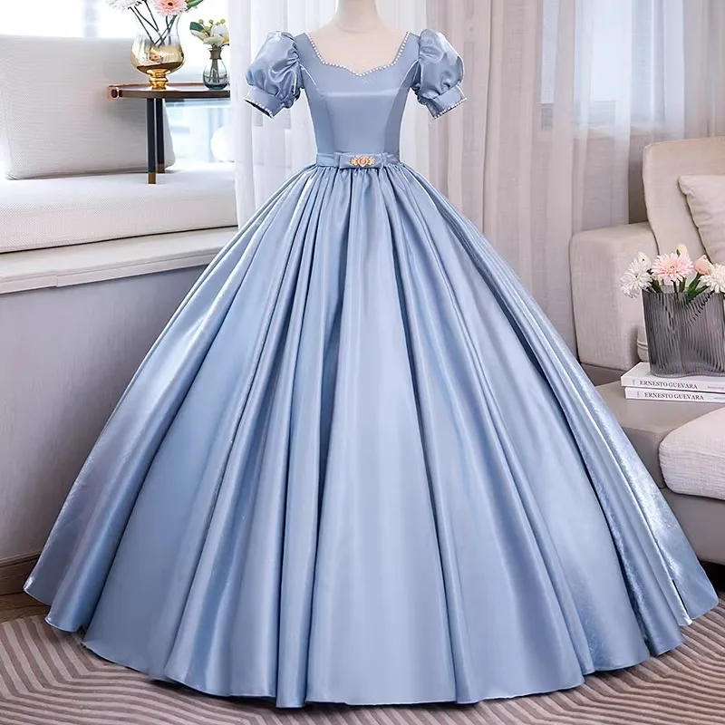 

2026 New Women's Retro Colored Yarn Evening Dress Fashionable Slimming Banquet Pong Skirt Performance Art Exam Long Dress