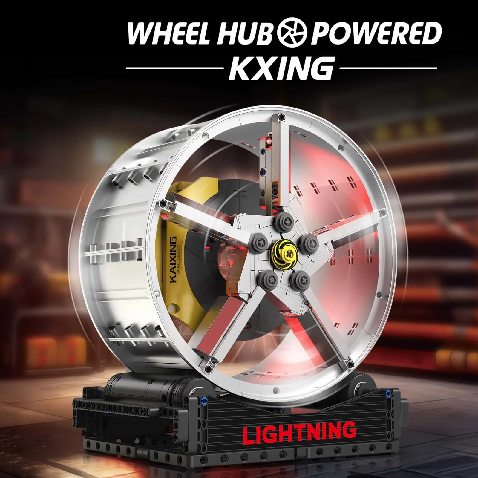 Dynamic Motor-Driven Supercar Rim Building Blocks - Spinning Wheel Hub Desktop Decor w/ Power Function&LED Lights for Car Lovers