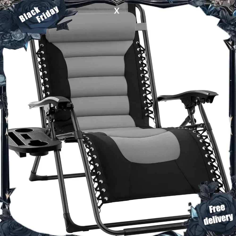 

Oversized Padded Gravity Chair, Folding Outdoor Patio Recliner, XL Anti Gravity Lounger for Backyard w/Headrest