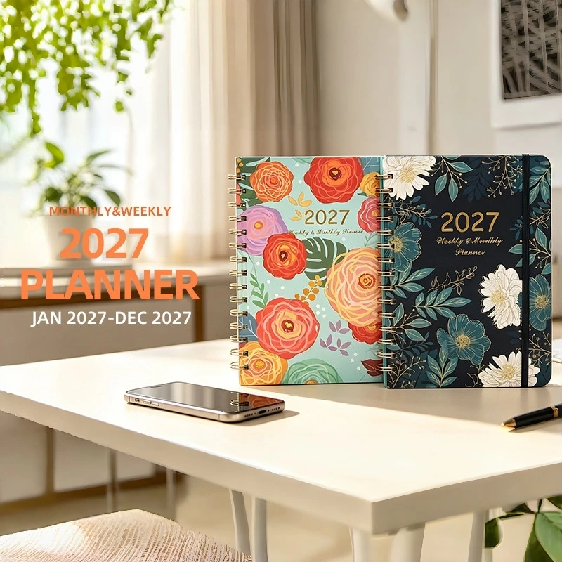 2027 Weekly & Monthly Planner A5 Spiral Bound Agenda Daily Diary with Monthly Tabs Inner Pocket for Work Office School Supplies