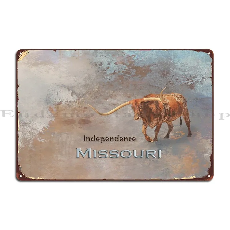 Longhorn Bull Independence Mo Metal Signs Kitchen Create Wall Cave Wall Mural Wall Decor Tin Sign Poster