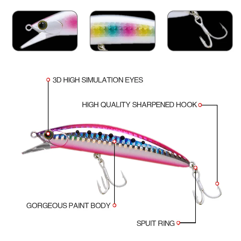 Sunken Minnow 스윙 어 미끼 90mm 28g 핫 타입 낚시 키트 미끼 낚시 장비 하드 미끼 3D 아이 롱 캐스트 크랭크 미끼 낚시