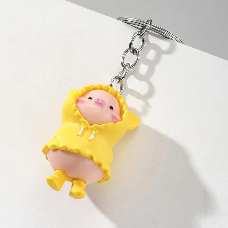 Super Cute Raincoat Piggy Keychain Delicate Retro Multicolor Little Pig Bag Pendant Cartoon Funny Animal Key Ring Gifts