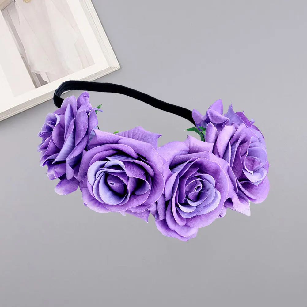 

7Cm Rose Flower Hair Garland Artificial Floral Headband For Women Girls Wedding Party Prom Decoration Accessory