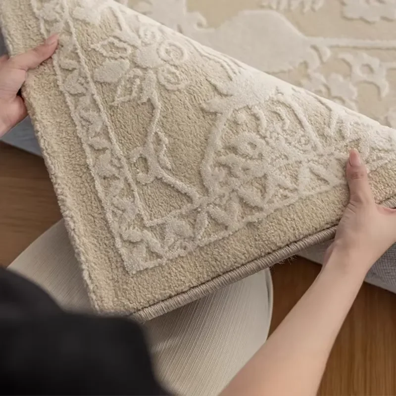 3D Embossed Jacquard Pattern Carpet Washable Non-Slip TPR Backing French Vintage Area Rug for Home Decoration Home Hallway