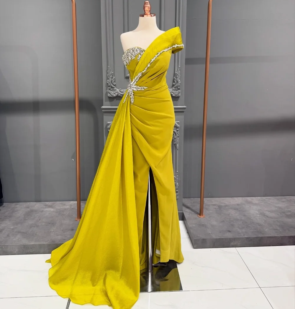 

Customized Jersey Sequined Pleat One-shoulder A-line Midi Dresses Bespoke Occasion Exquisite Sparkle Formal Evening