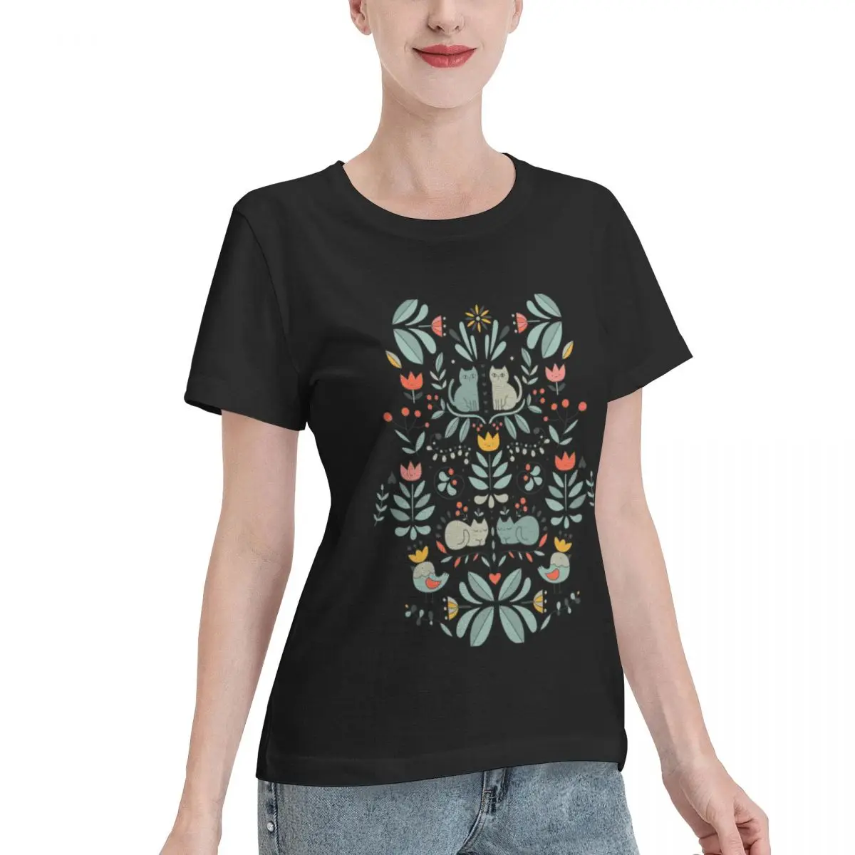 Go To Top Swedish Folk Cats Relaxed Women's T-shirt Luxury Vintage Women Top