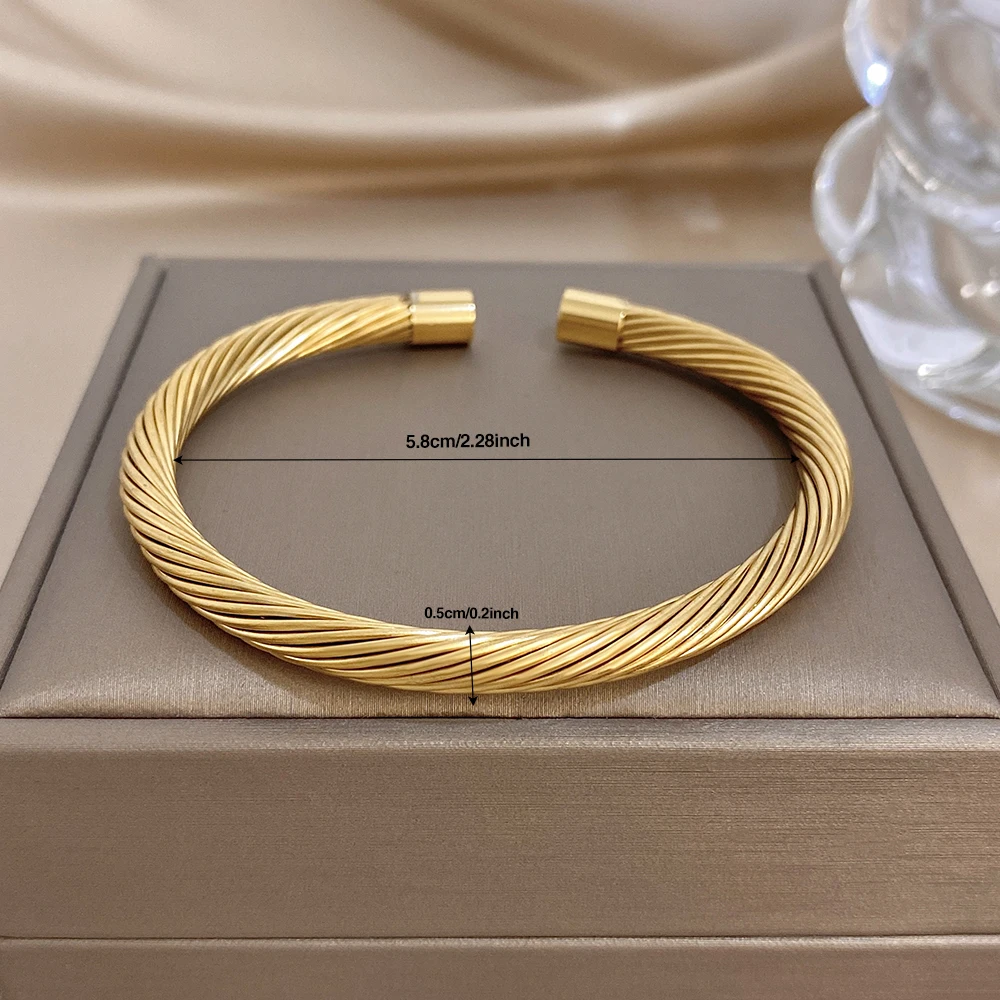 Greatera Marke Damen Herren Edelstahl Spiral-Armreif Minimalistischer Goldfarbener Manschetten-Armreif Party Klassischer Wasserfester Schmuck – Detail 5