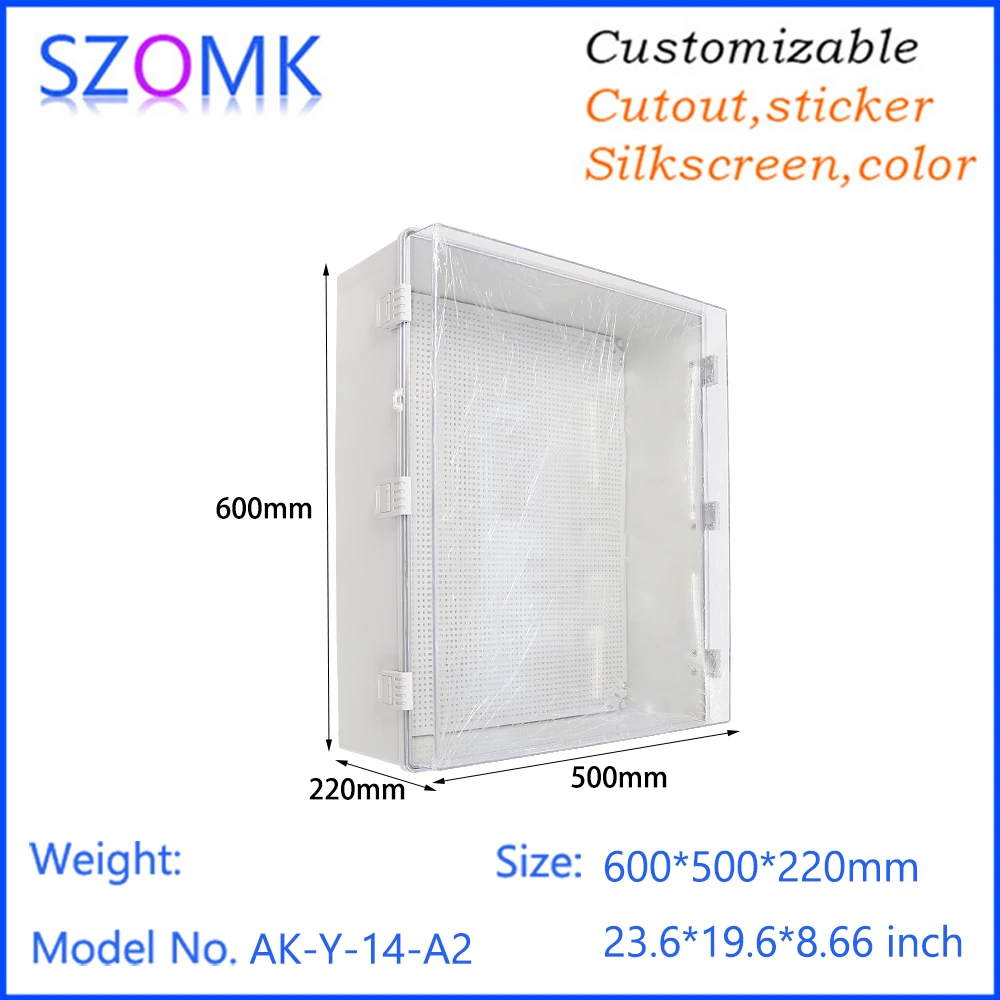 600x500x220mm Factory Outlet Waterproof Ip67 Polycarbonate ABS PC Clear Plastic Hinged Lid Boxes Junction Boxes With Cover Plate