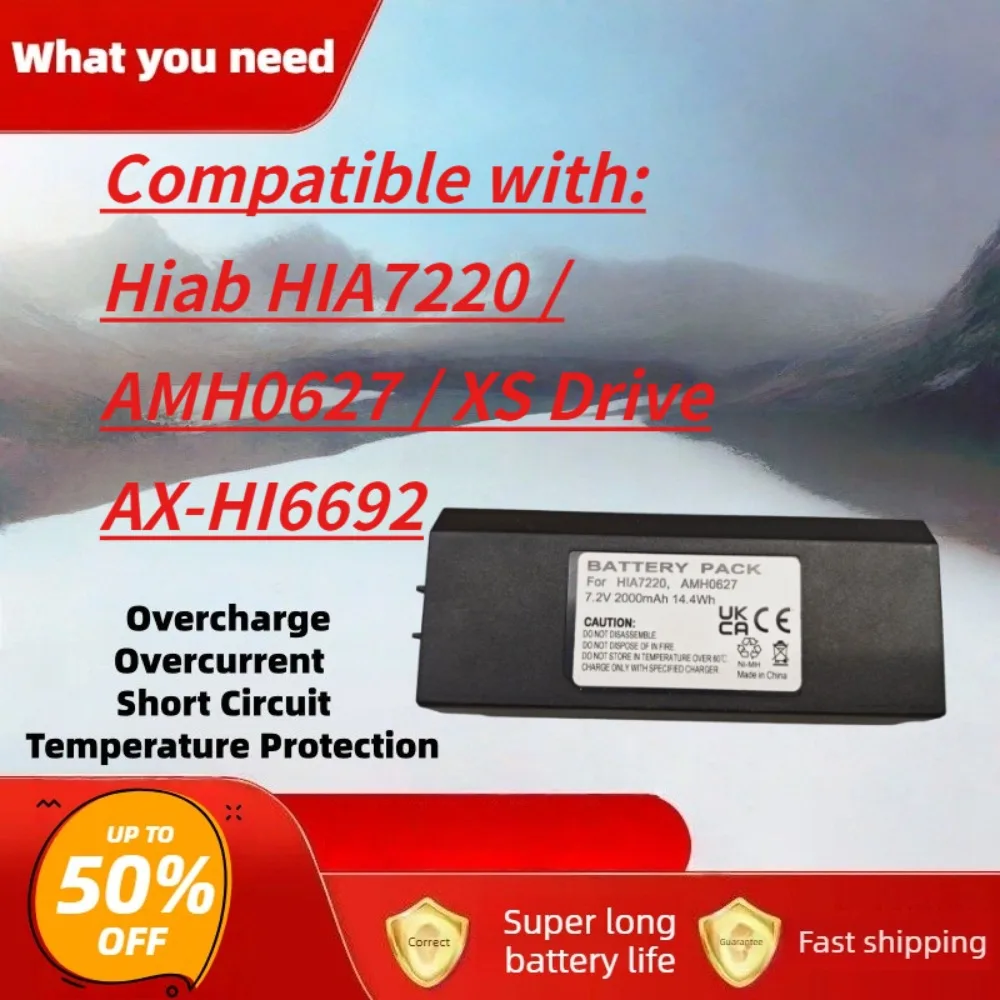 For Hiab HIA7220 AMH0627 7.2V 2000mAh Ni-MH Battery Replacement for XS Drive AX-HI6692 Remote Control Crane Pump