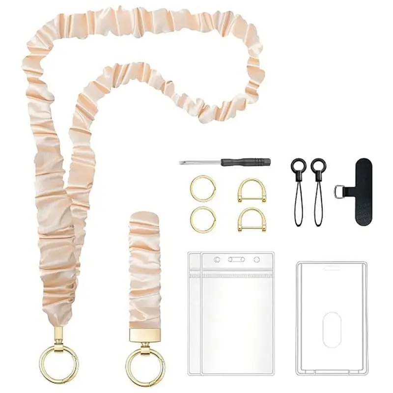 B50B-Scrunchie Lanyard DIY Kit, Stretchable Elastic Wrist & Neck Lanyard For ID-Badge Holder And Keys