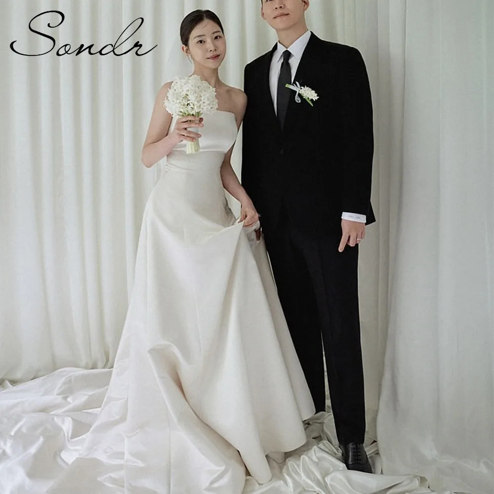 Sondr ใหม่ Elegant ชุดแต่งงานเกาหลี Strapless A Line ชุดเจ้าสาวที่กําหนดเองงานแต่งงาน Snap ชุดงานแต่งงานชุด