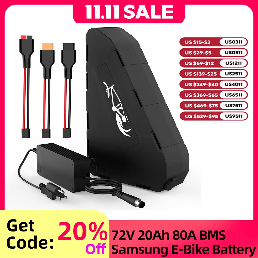 72V 20Ah  Battery Sumsun Cell 80A BMS 100-5700W Motor Triangular Ebike Lithium Battery