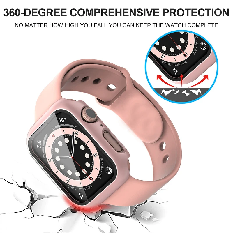 Glass+Cover For Apple Watch case 9 8 7 6 SE 5 3 iWatch Accessorie Screen Protector Apple watch serie 44mm 40mm 41mm 45mm 42 38mm