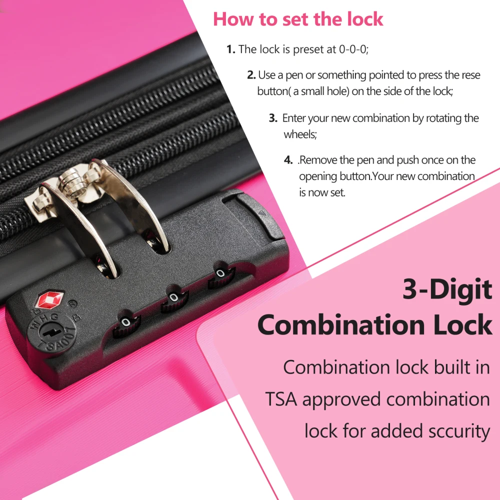 Set di valigie Valigie in ABS espandibili con guscio rigido da 3 pezzi con set di valigie da viaggio a doppia spinner Lucchetto TSA (20/24/28 pollici Rosa rossa)