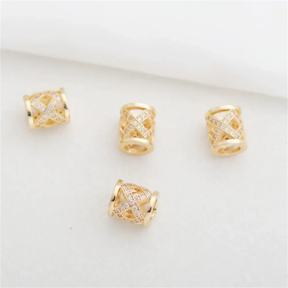 

14-каратное золото, консервация цвета, бусины-бочки, бусины с большими отверстиями, полые инкрустированные цирконом, ожерелье ручной работы, браслет, аксессуары из бисера