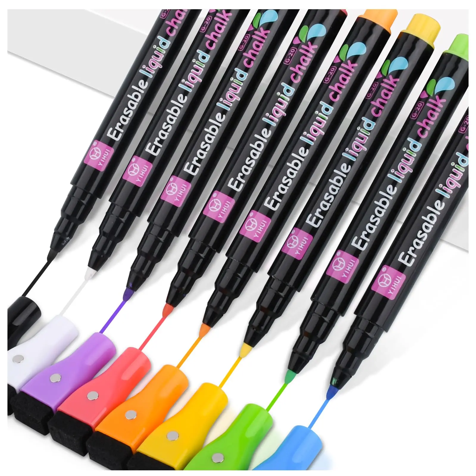 Marcadores magnéticos de apagamento seco Whiteboard, Canetas apagáveis com borracha, Caneta Fluorescente LED para Giz Líquido de Vidro, 8 cores