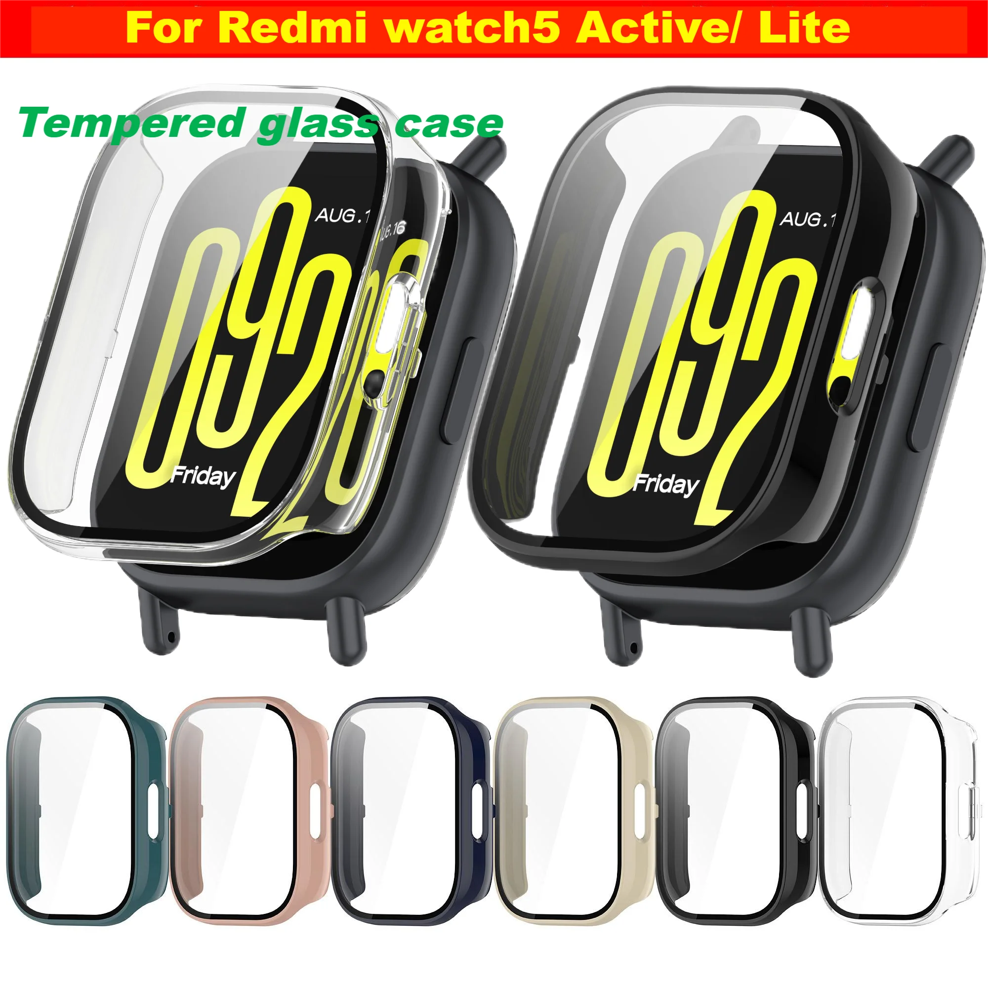 Tempered Glass Case for Redmi Watch 5 Active Smart Watch Full Cover Screen Protector for Redmi Watch 5 Lite Case Accessories