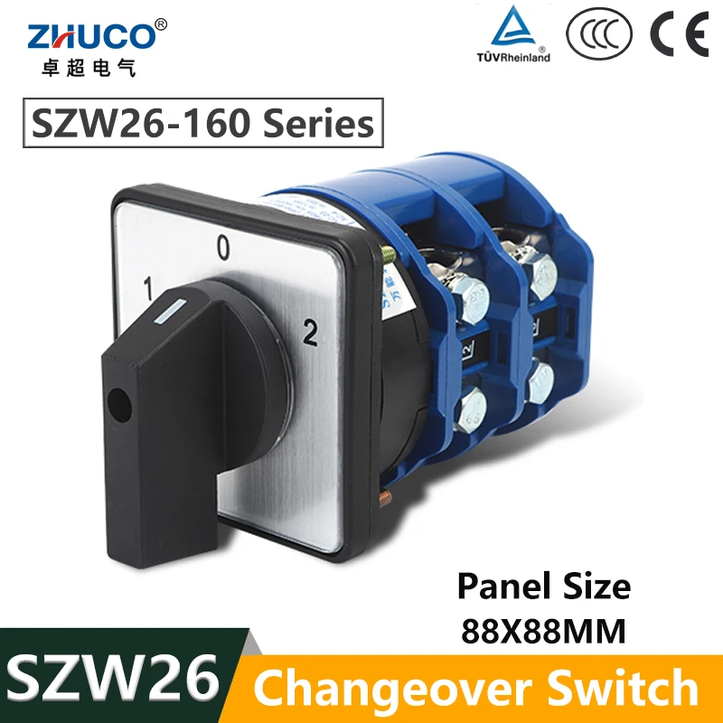 ZHUCO SZW26/LW26-160 D101.1 D202.2 D303.3 D404.4 160A 240V 3 Position On-Off-On 1 2 3 4 phase Universal Changeover Cam Switch