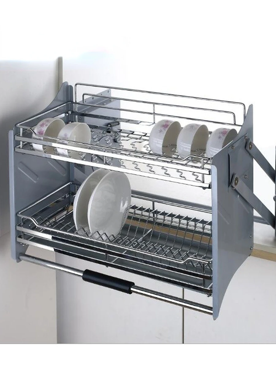 304 Dish Lifting Kitchen Pull Basket, Forced Pull-down Stainless Steel Lifting Cabinet, Damping Cabinet Basket