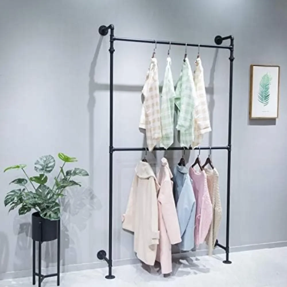 

Industrial Pipe Clothes Rack, Wall Mounted Black Iron Garment Bar, Multi-Purpose Hanging Rod for Closet Storage