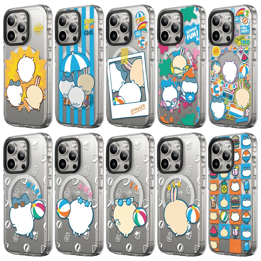 

Cartoon Summer Party Transparent Border Magnetic Phone Case Cover for IPhone 16 15 14 13 Pro Max Case