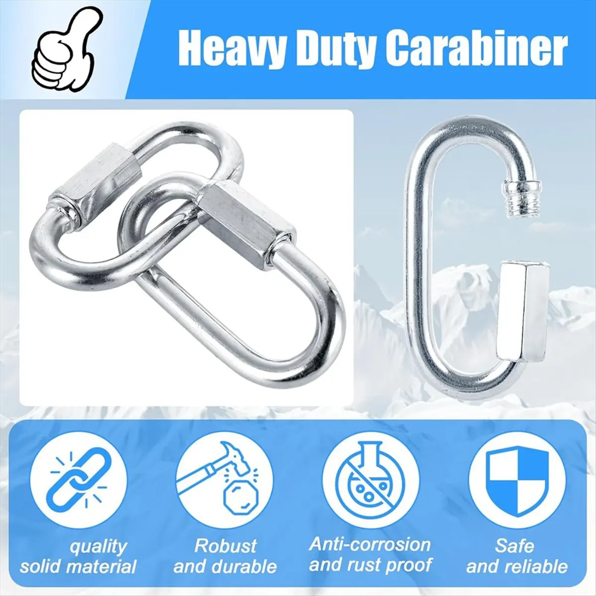 【POPULAR PICK】60Pcs Carabiner M6 Quick Link 6mm Chain Link, Galvanized Iron Chain Connector Heavy Duty Quick Link