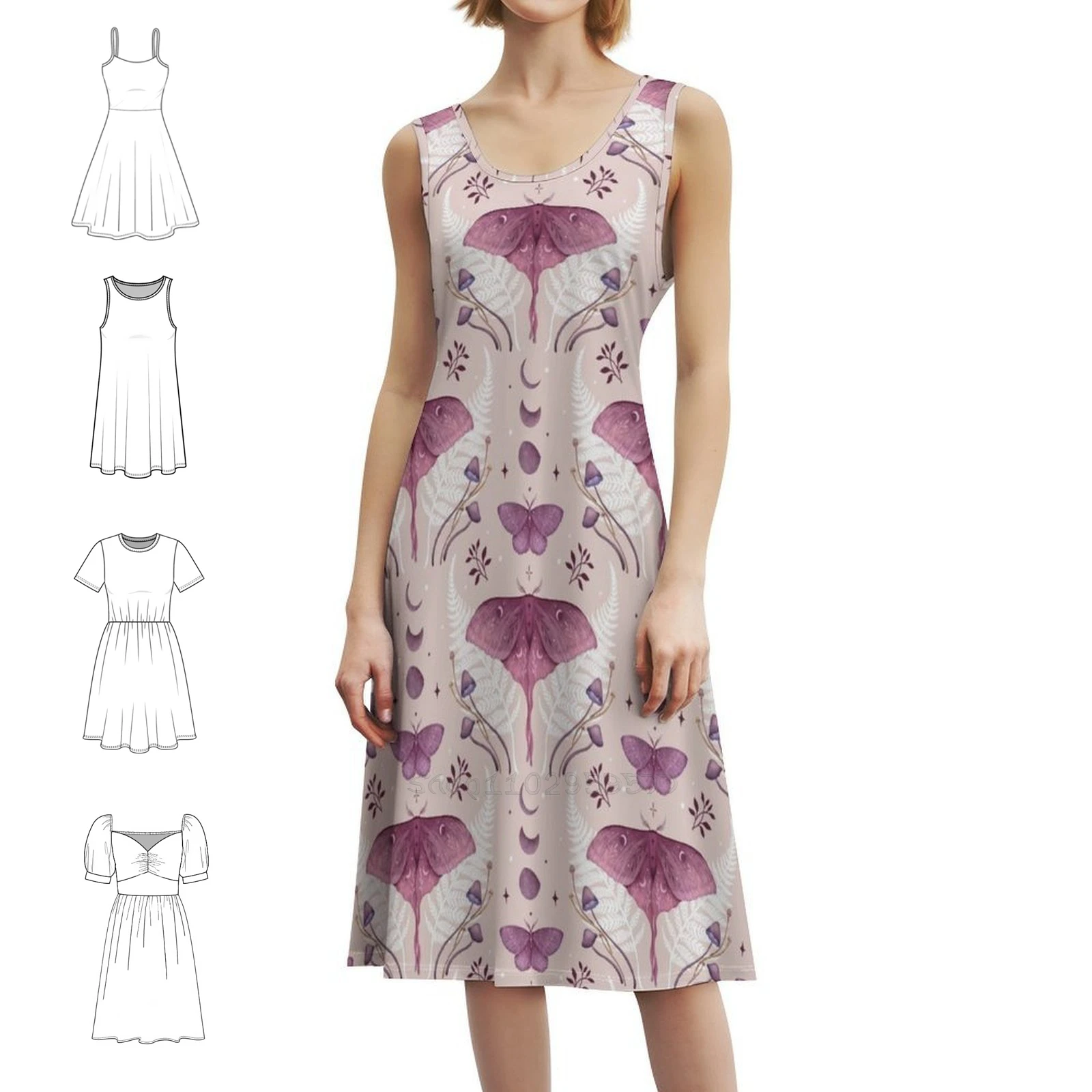 Luna y Esmeralda-Vintage rosa bohemio vestido sin mangas para mujer estampado vestidos de fiesta en la playa Rosa Pastel noche Vintage