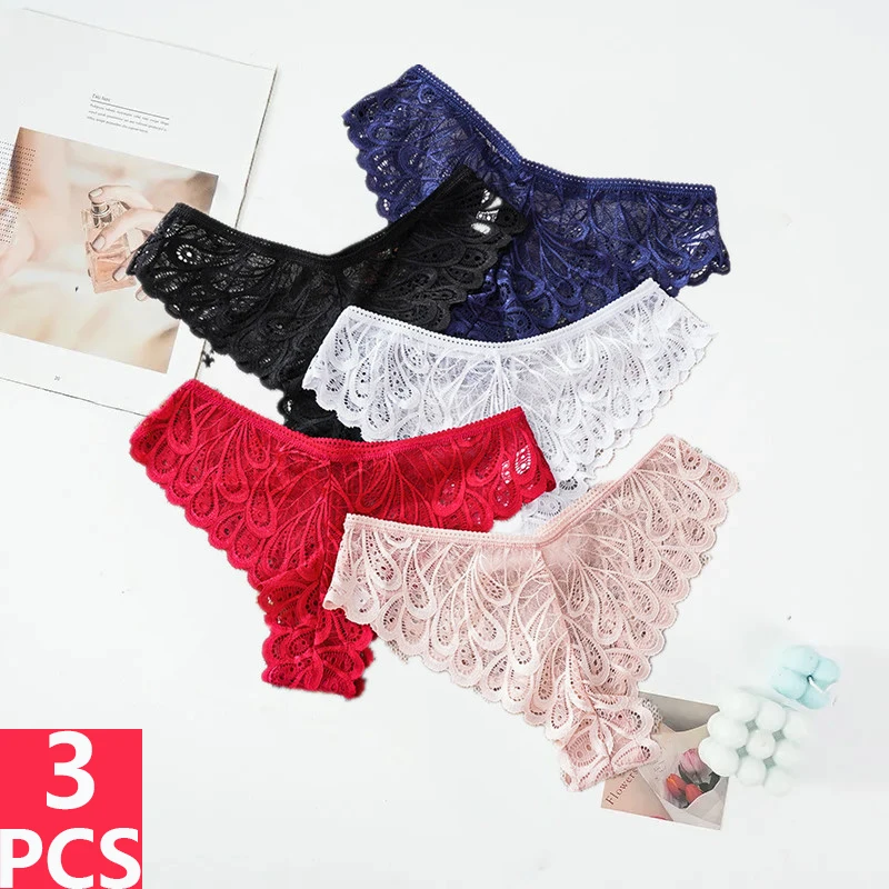 3-個のレースのセクシーなパンティー女性中空アウトシームレスパンティー通気性ソリッドカラーランジェリー快適な-g-ストリング